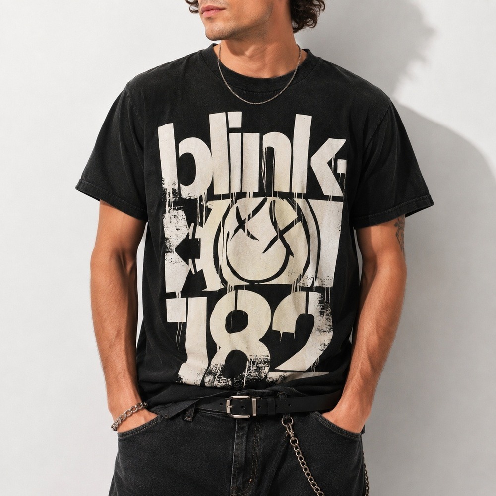 Y2k Vintage Blink 182 Graphic T Shirt Mens S Black AlStyle Faded Cotton Tee